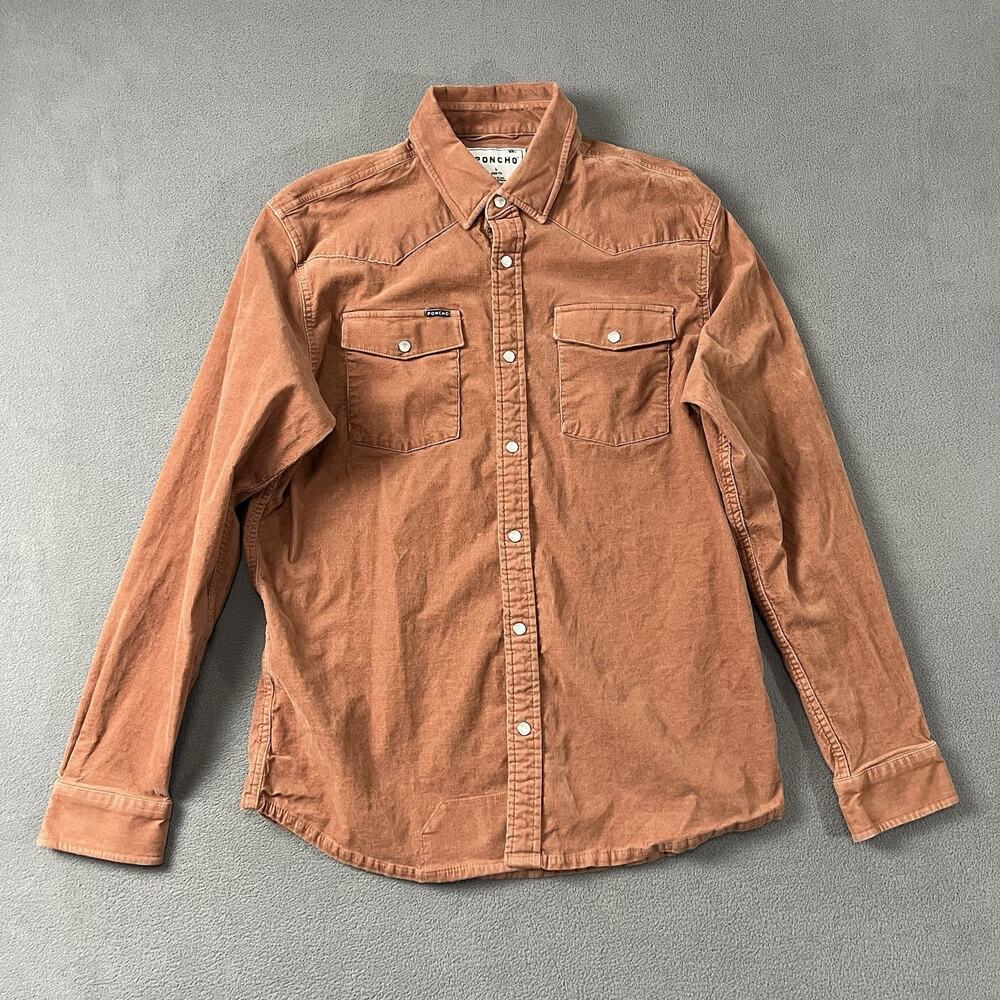 Poncho Shirt Mens Large Orange Slim Fit Corduroy Western Pearl Snap Performance